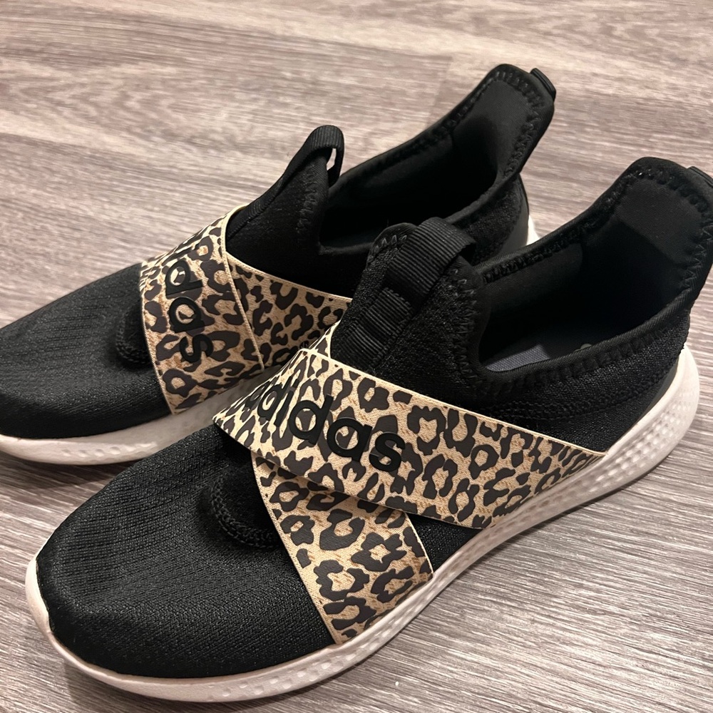Adidas Women's Black and Leopard Print Sneakers
